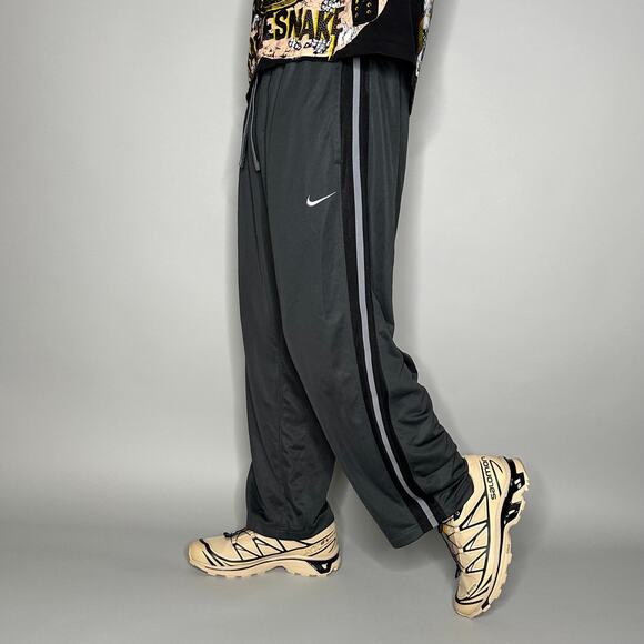Nike Sweatpants Dark Grey Polyester Swoosh Baggy Wide Leg